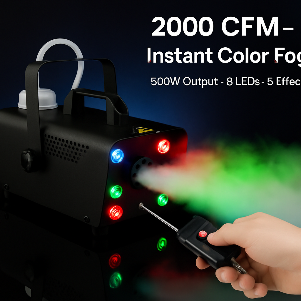 Fog Machine with Multi-Color Lighting for Parties