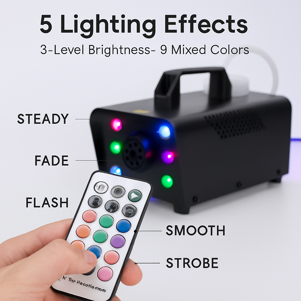 Fog Machine with Multi-Color Lighting for Parties