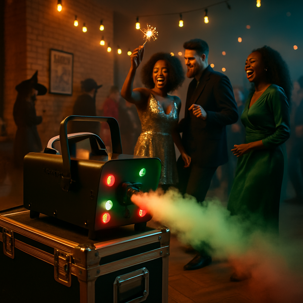 Fog Machine with Multi-Color Lighting for Parties