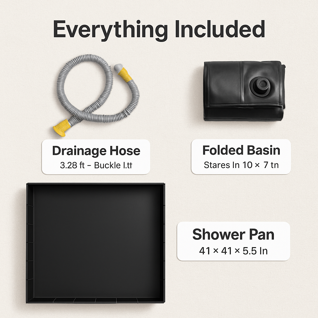 41x41x5.5in Portable Shower Pan Foldable Shower Basin Collapsible Camping Shower Tent Base with Detachable Drain Pipe for Indoor & Outdoor