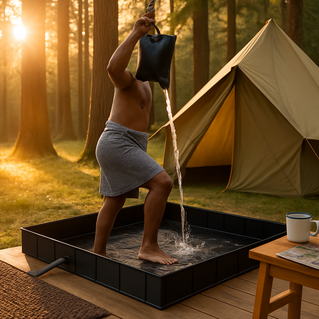 41x41x5.5in Portable Shower Pan Foldable Shower Basin Collapsible Camping Shower Tent Base with Detachable Drain Pipe for Indoor & Outdoor