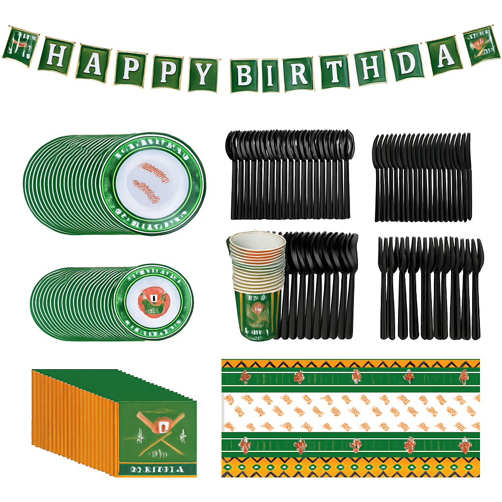 Baseball Party Dinnerware Set for 24 Guests