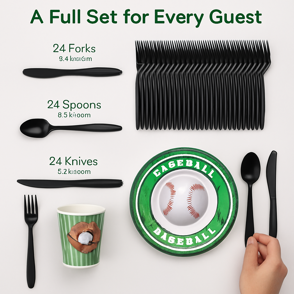 Baseball Party Dinnerware Set for 24 Guests