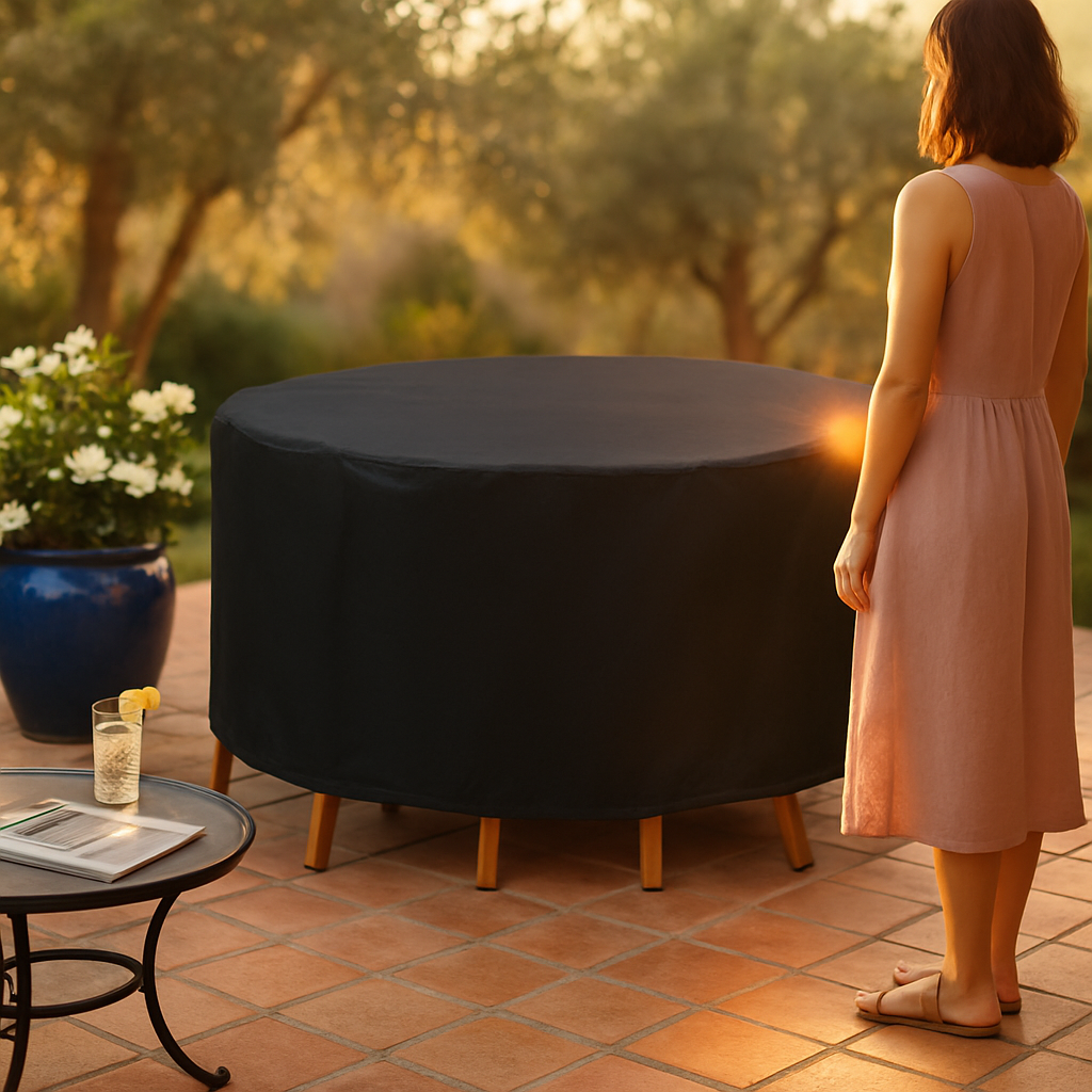 Circular Table Cover for 6-Seat Outdoor Furniture