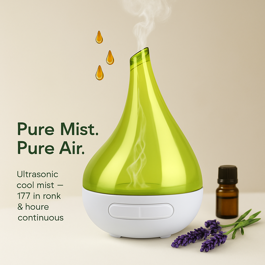 Drop-shaped Cool Mist Humidifier Ultrasonic Aroma Essential Oil Diffuser w/LED Light for Office Home Room Vehicle Study Yoga Spa