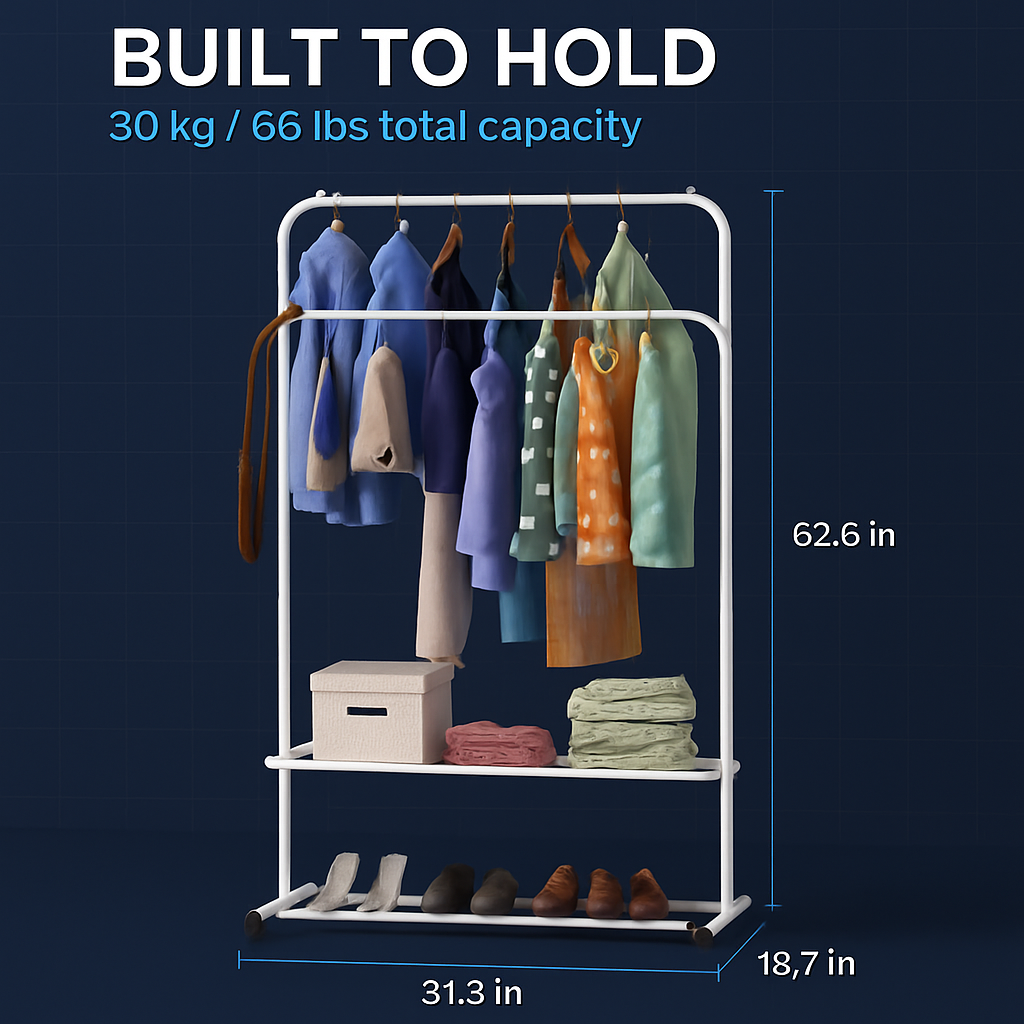 Garment Hanging Rack with Wheels for Clothing Organization