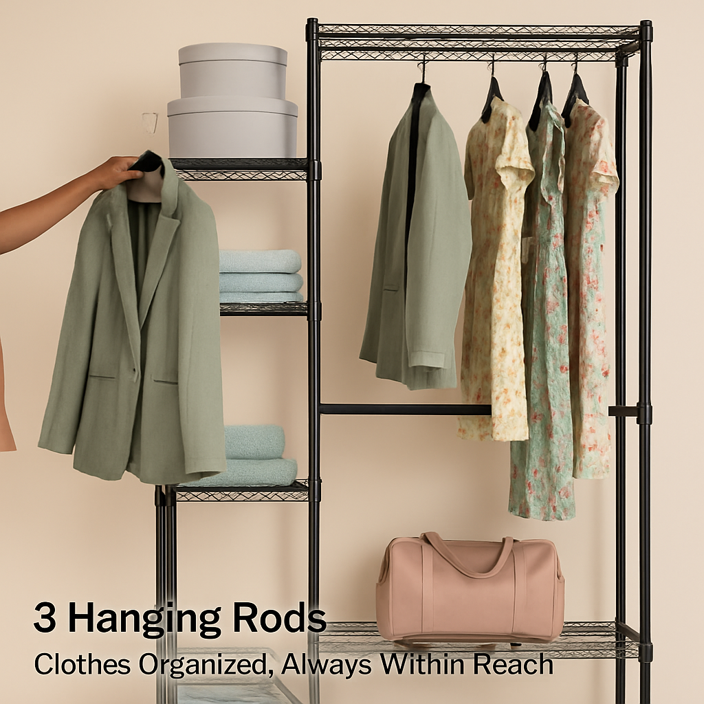 4-Tier Garment Rack with Wheels for Home Use