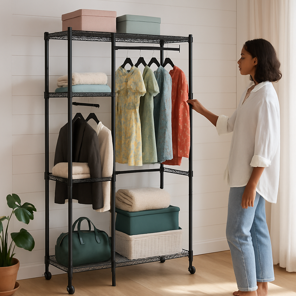 4-Tier Garment Rack with Wheels for Home Use