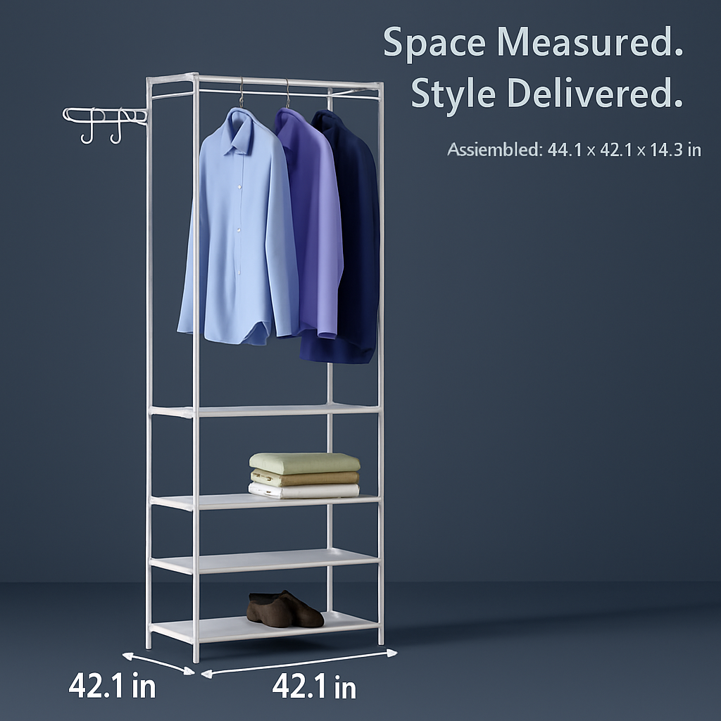 Metal Garment Rack with Shelves and Dual Hanging Rods