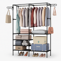 Metal Garment Rack with Shelves and Dual Hanging Rods