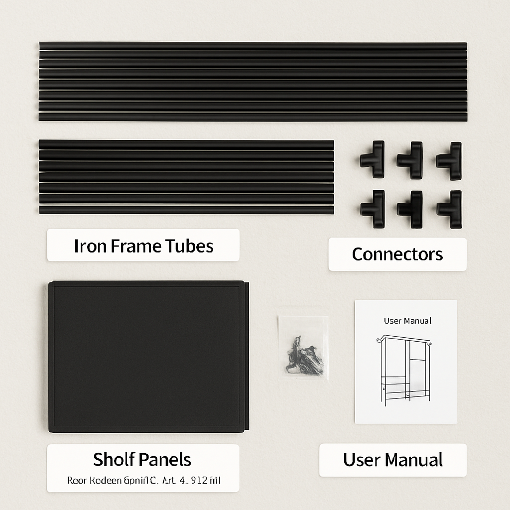 Metal Garment Rack with Shelves and Dual Hanging Rods