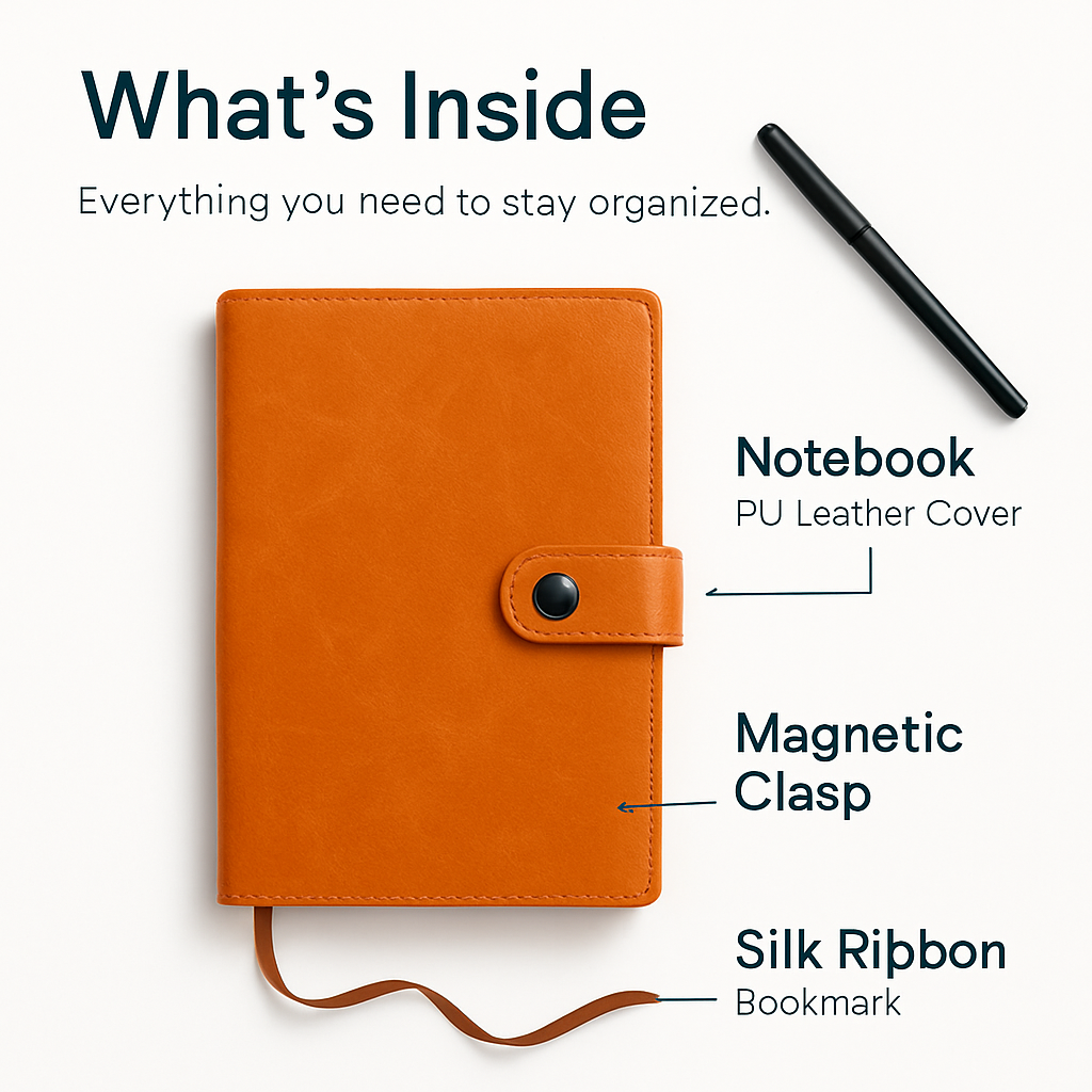 PU Leather Cover Notebook Memopad with Calendar World Map and Silk Ribbon