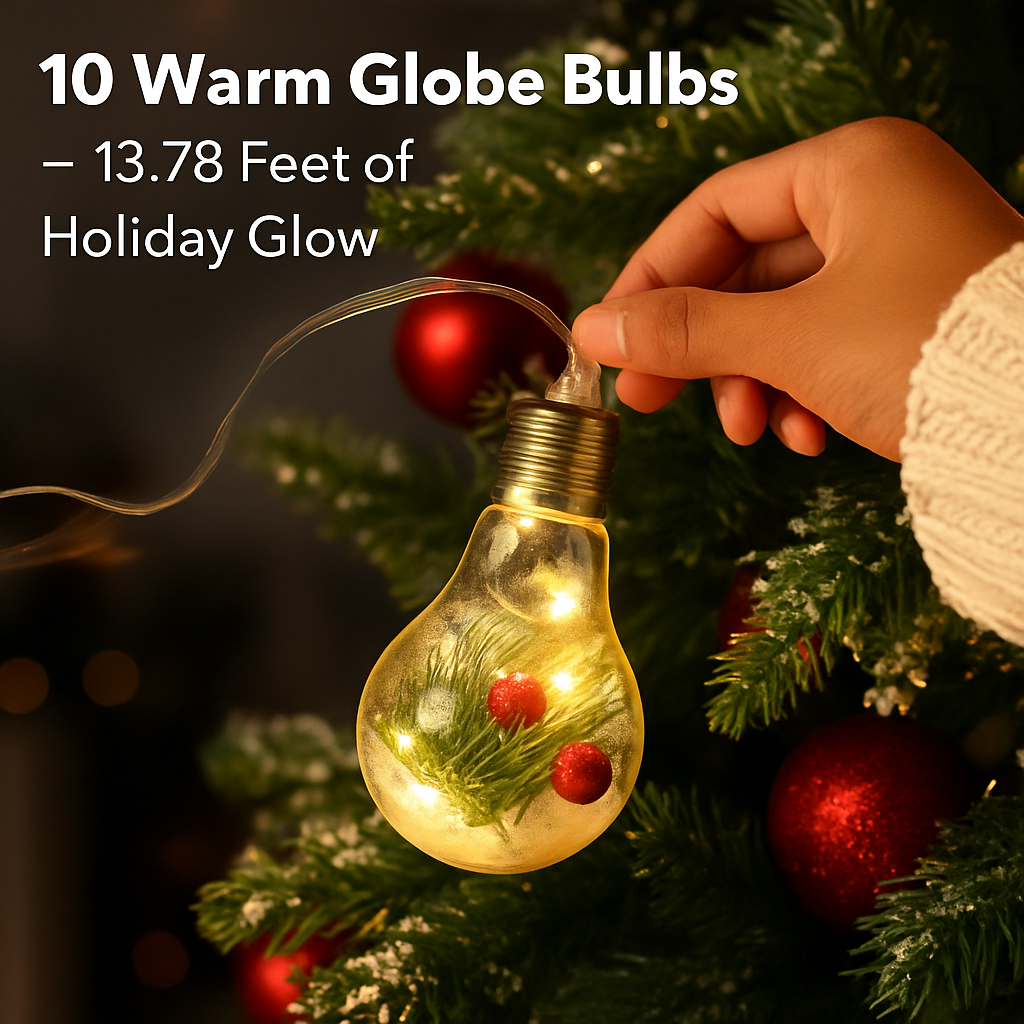 Christmas Snow Globe String Light with 10 LED Bulbs