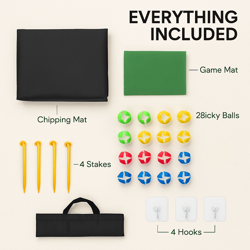 Golf Chipping Game Mat Set with 20 Balls & Hooks
