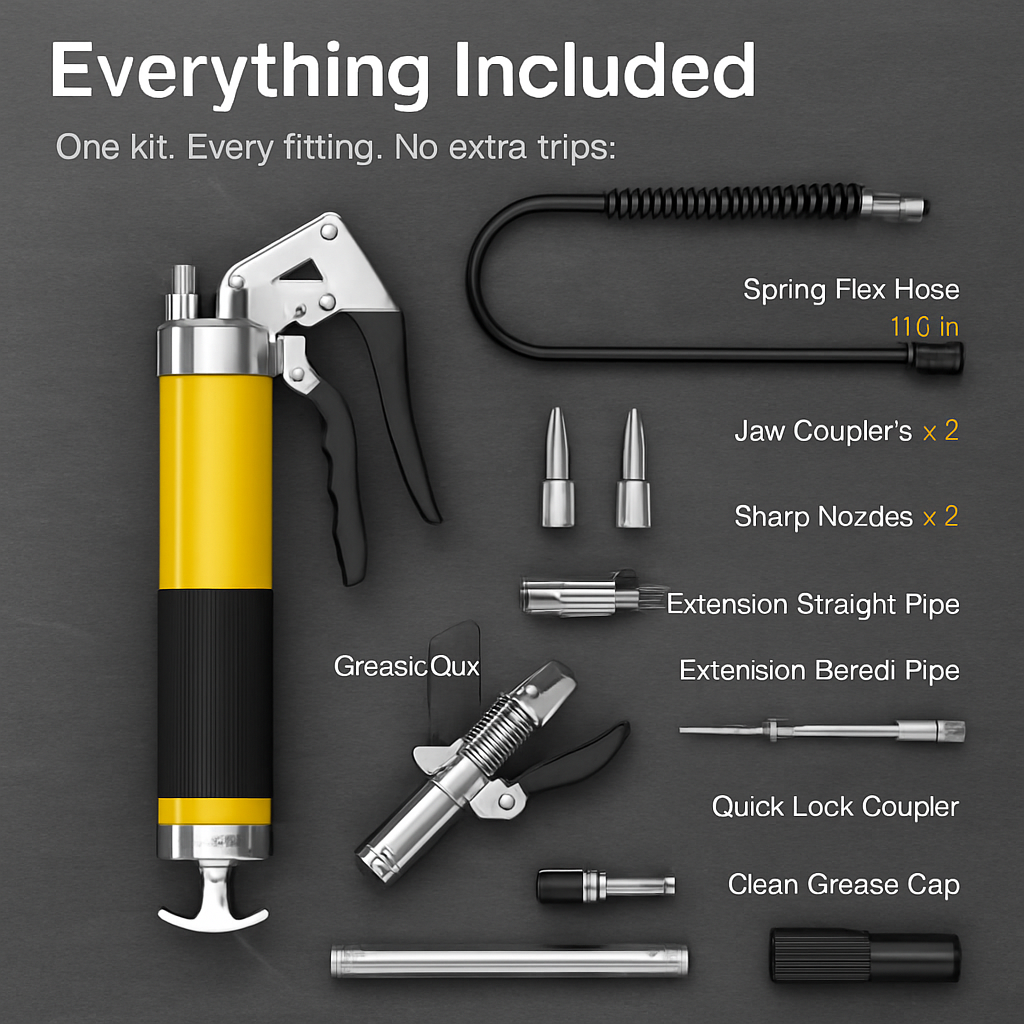Grease Gun Kit with Lock Coupler and Flexible Hose