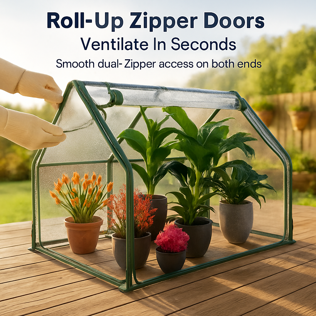 Portable Mini Greenhouse With Roll-Up Zipper Doors