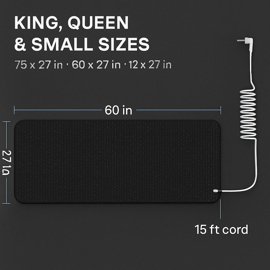 Grounding Mat for Bed with 15ft Cord – Sleep & Pain Relief