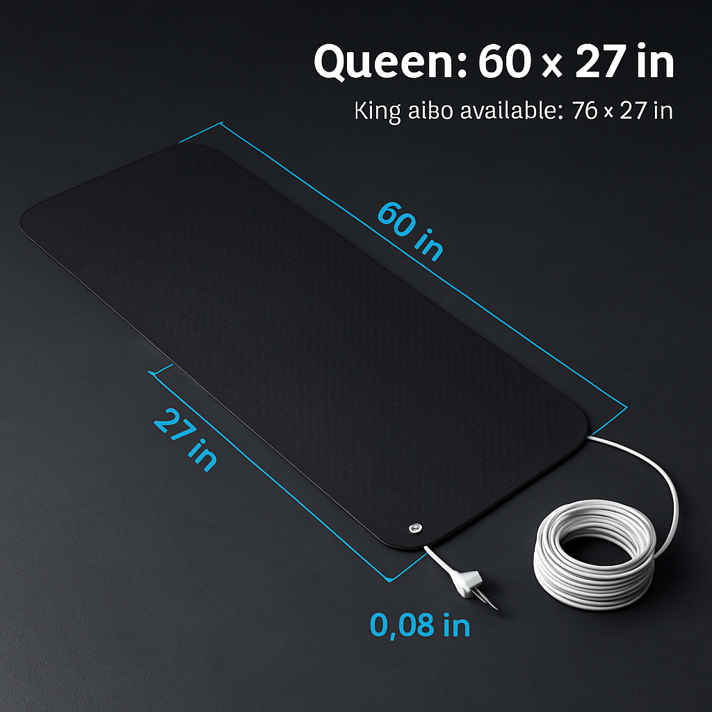Grounding Mat for Bed with 15ft Cord – Sleep & Pain Relief