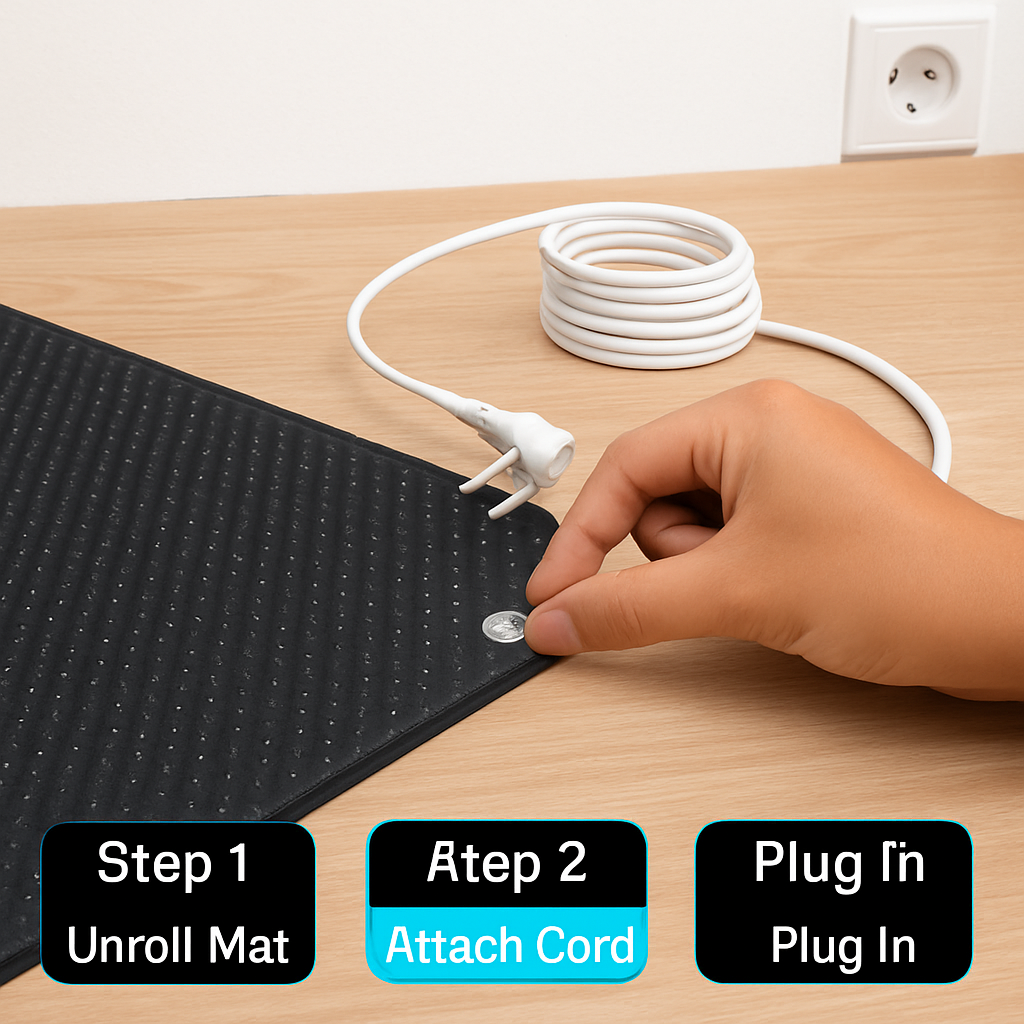 Grounding Mat for Bed with 15ft Cord – Sleep & Pain Relief