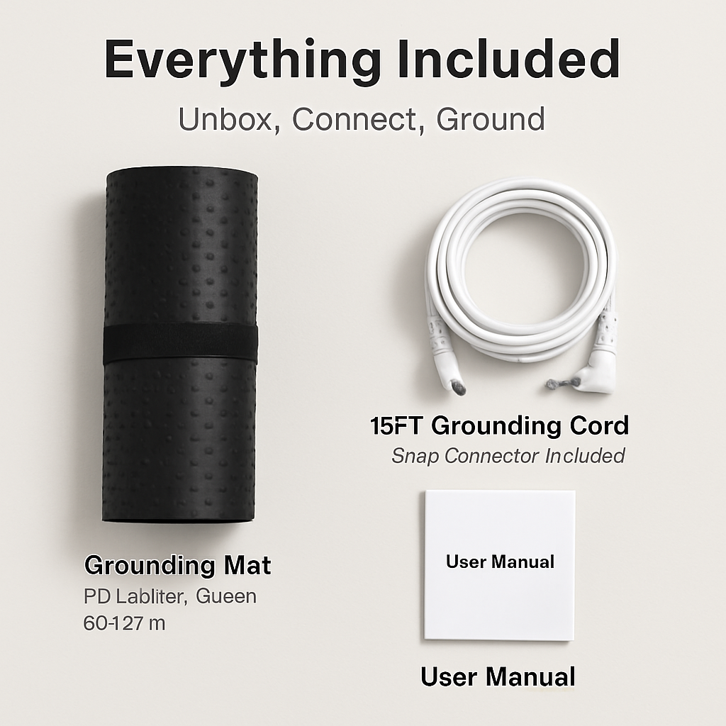 Grounding Mat for Bed with 15ft Cord – Sleep & Pain Relief