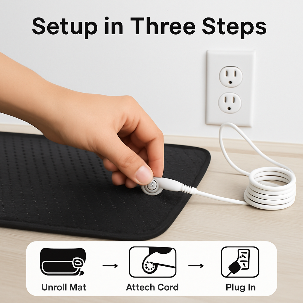 Grounding Mat for Bed with 15ft Cord – Sleep & Pain Relief