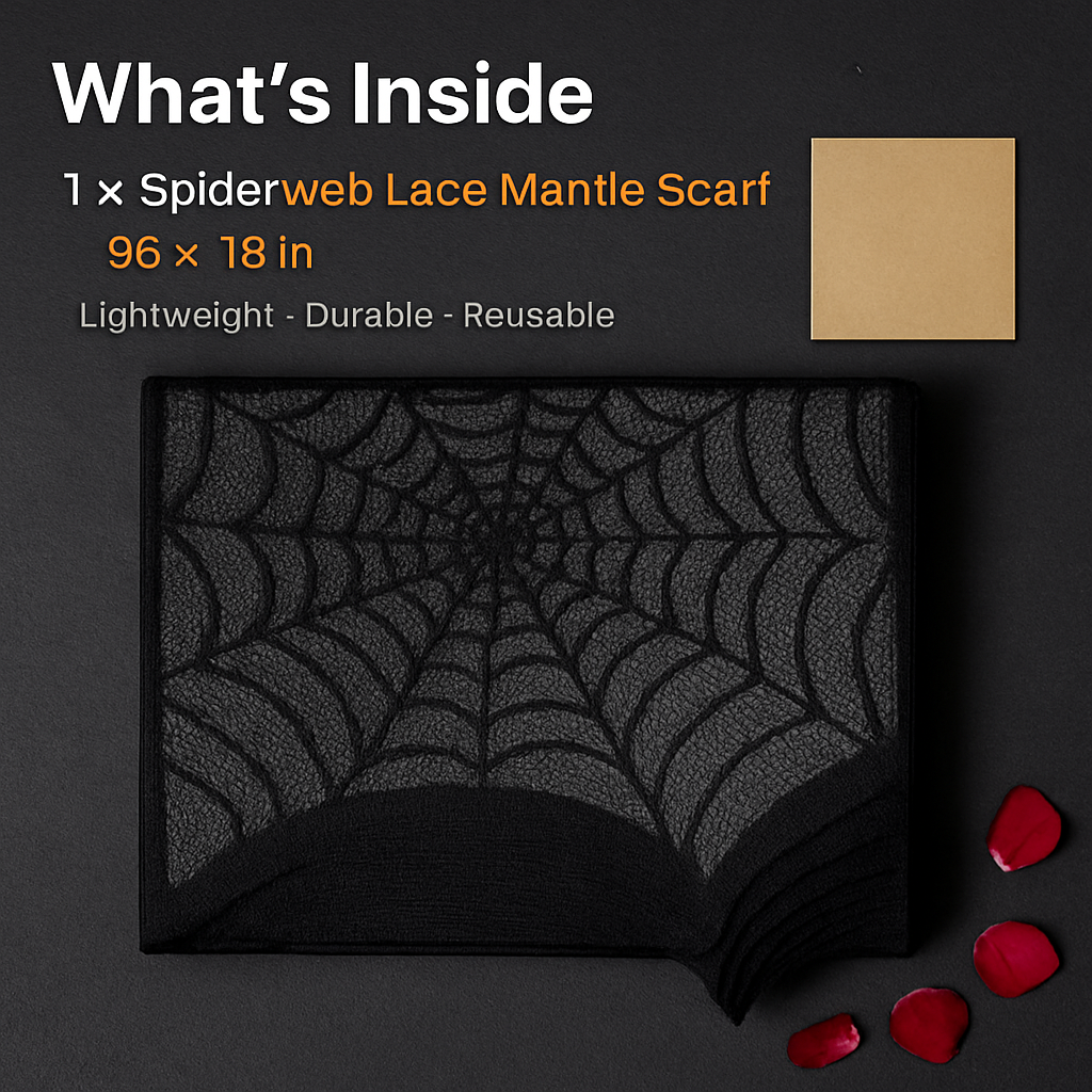 Halloween Black Lace Spiderweb Mantle Scarf