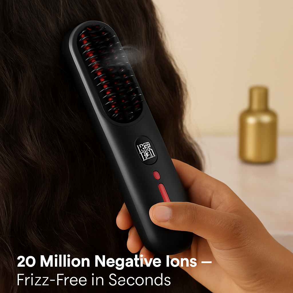 Cordless Hair Straightener Brush with Negative Ions