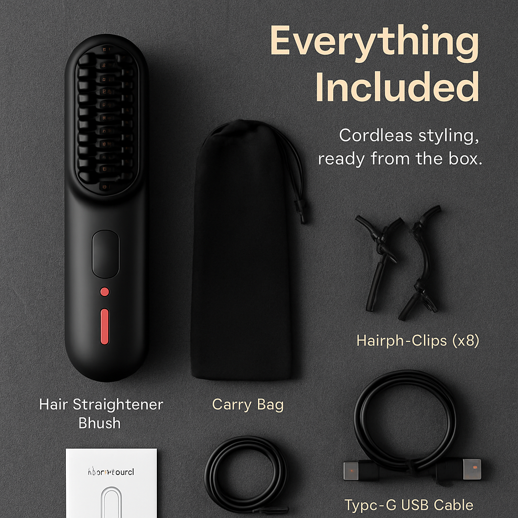 Cordless Hair Straightener Brush with Negative Ions