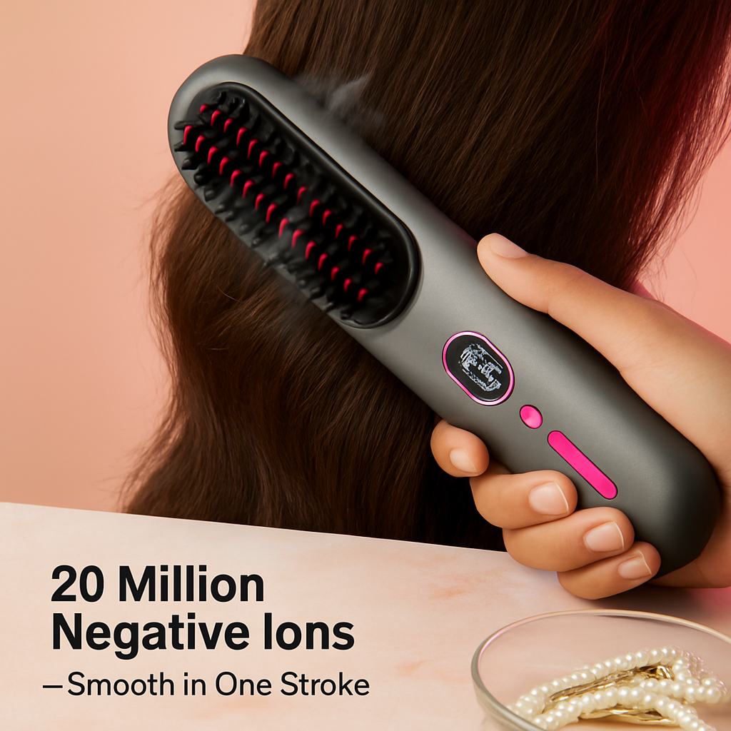 Cordless Hair Straightener Brush with Negative Ions