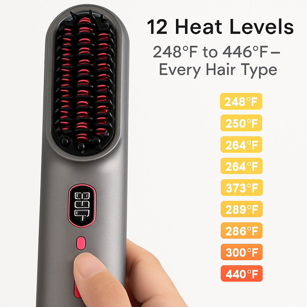Cordless Hair Straightener Brush with Negative Ions