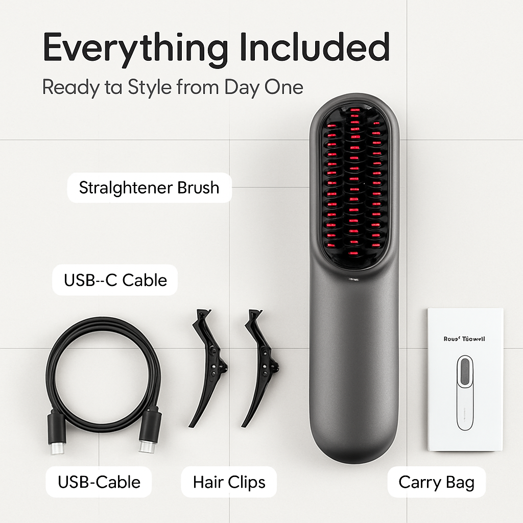 Cordless Hair Straightener Brush with Negative Ions