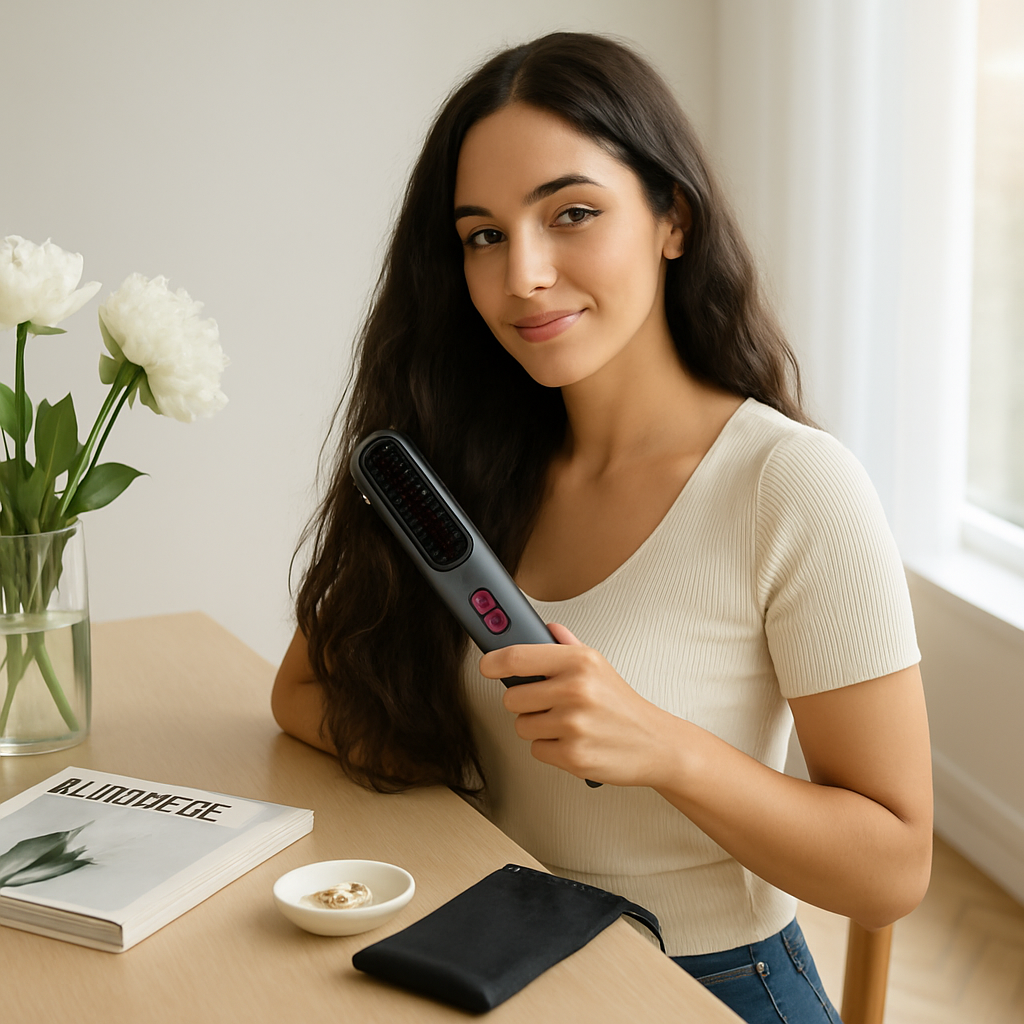 Cordless Hair Straightener Brush with Negative Ions