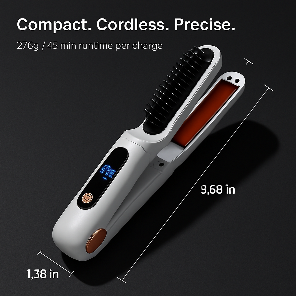 2 In 1 Ceramic Hair Straightener Flat Iron Cordless Hair Straightener Brush Hair Portable Styling Iron with Carry Bag Anti-scald Gloves 2 Hairpins