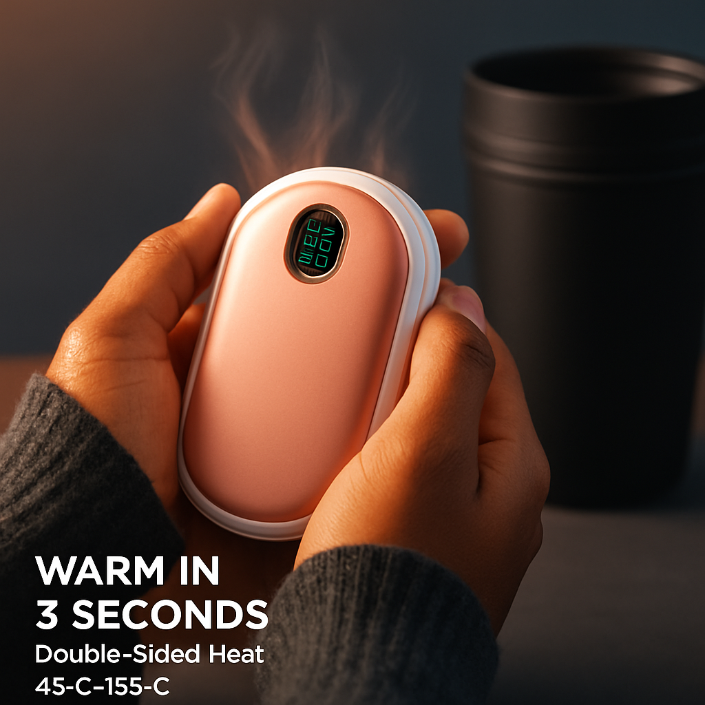 Rechargeable Hand Warmer Electric Hand Heater Portable Reusable Pocket Warmer Power Bank with Digital Display 2 Levels Double-sided Heating
