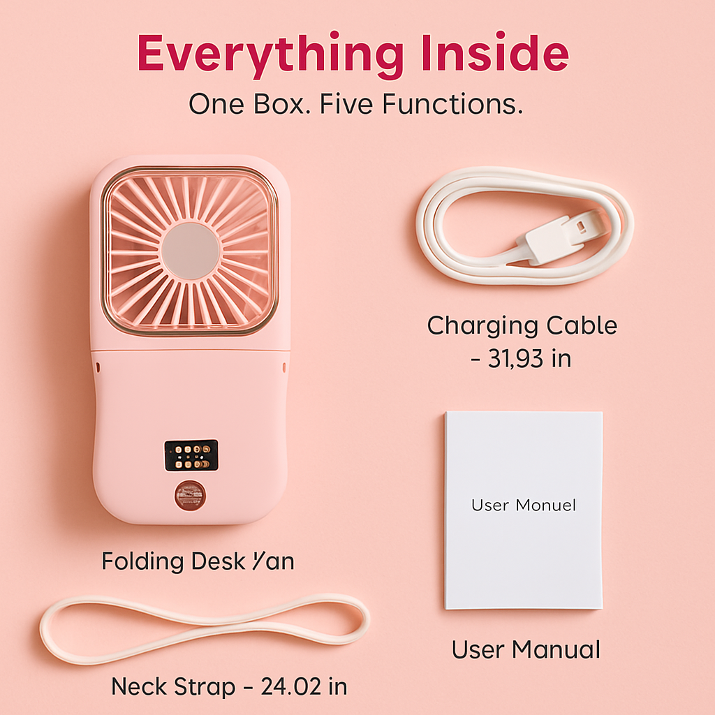 Folding Mini Fan - 5-in-1 Hands-free Neck & Desk Fan