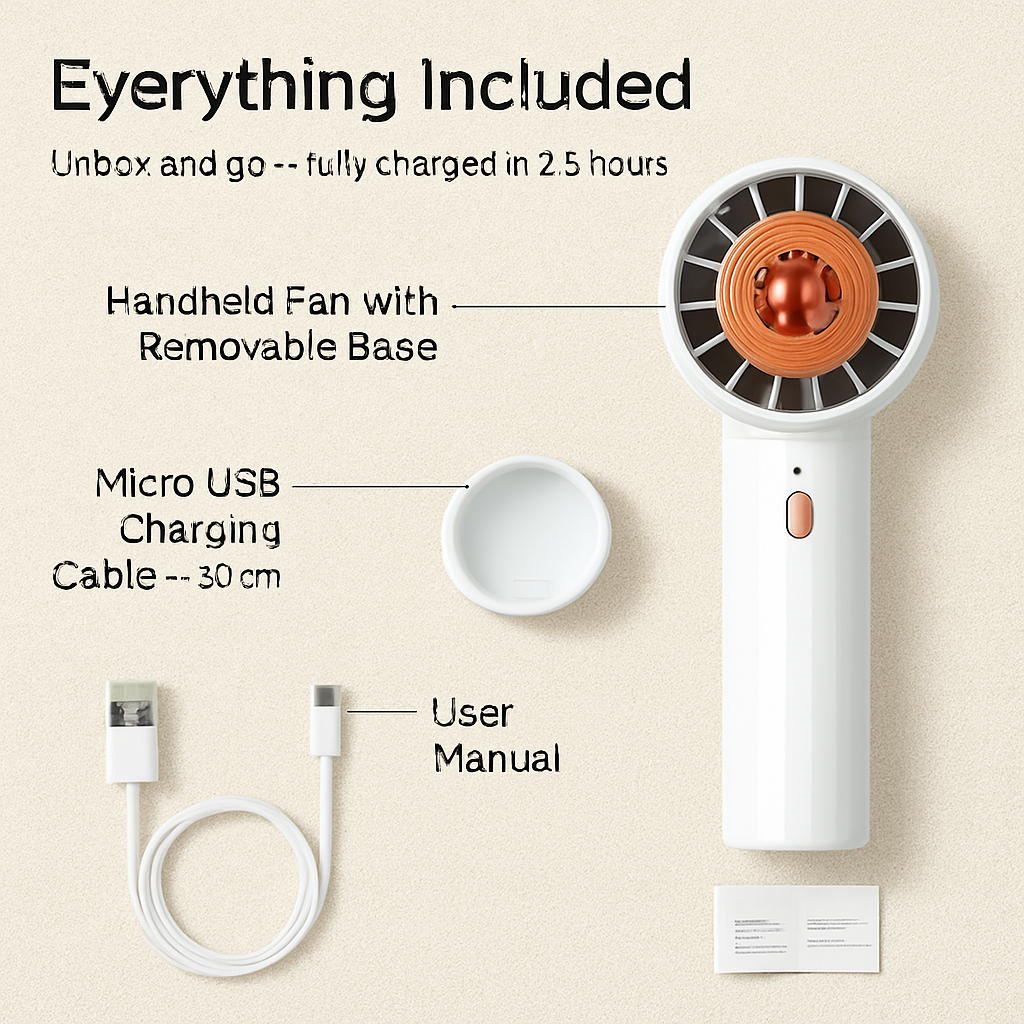 Portable Handheld Fan Ideal for Travel & Desk White
