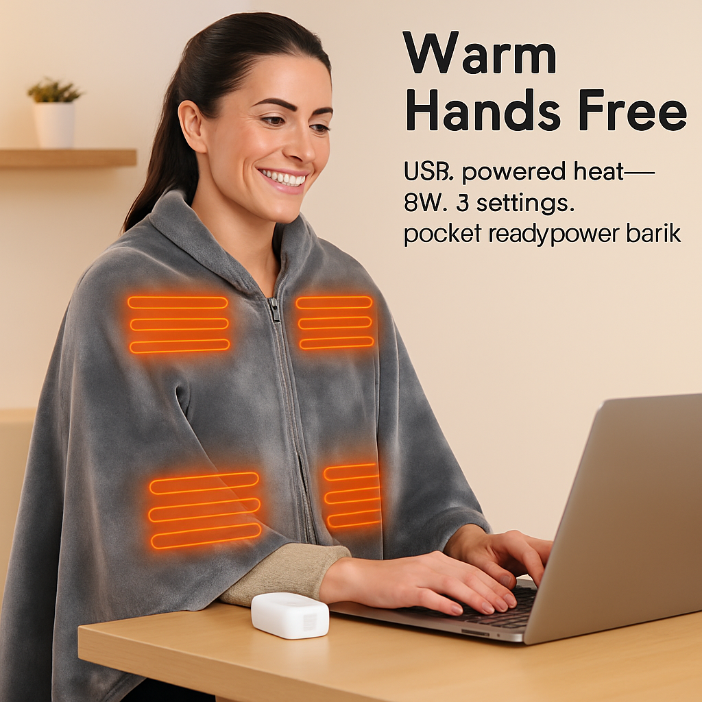 USB Heated Blanket Shawl Wrap with Zipper