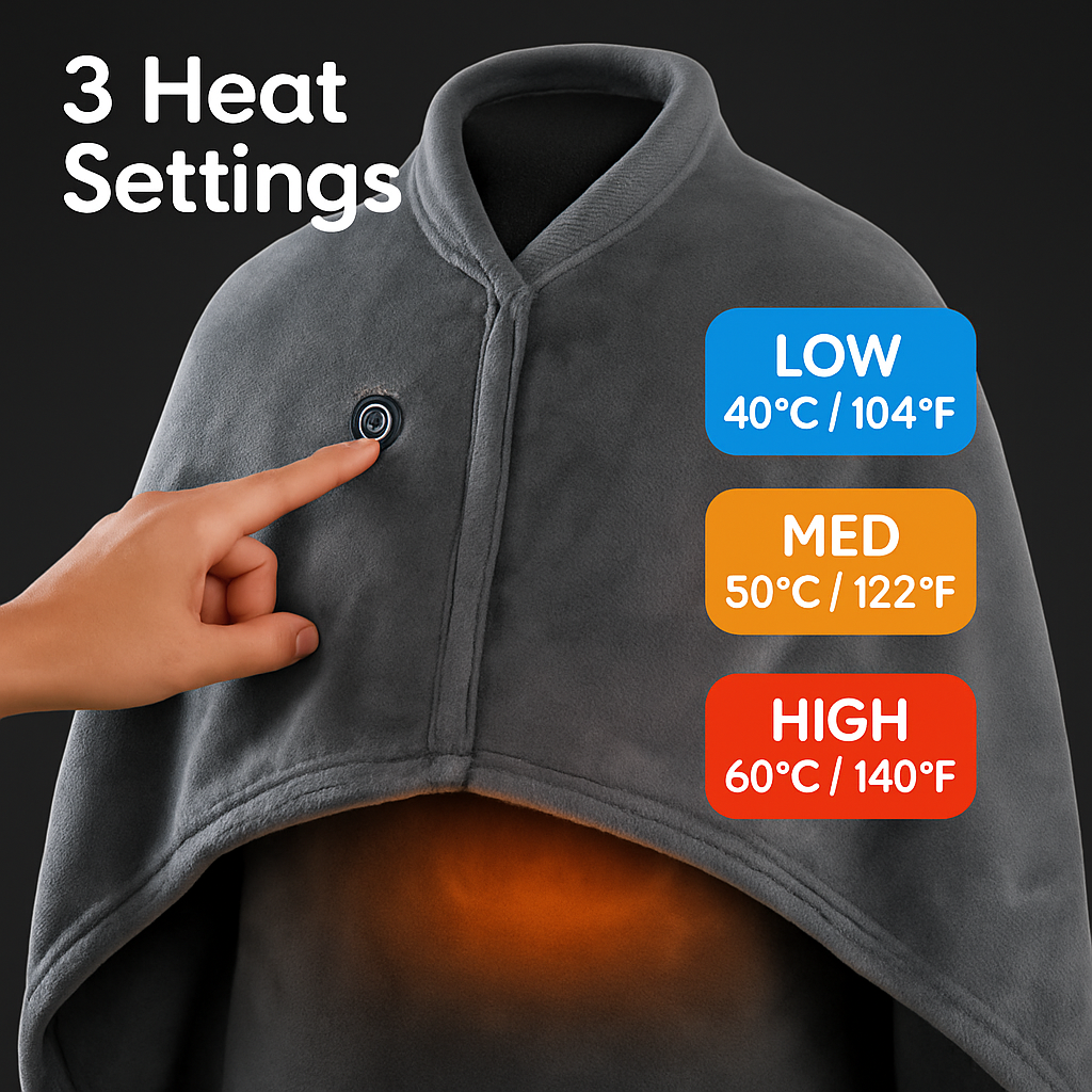 USB Heated Blanket Shawl Wrap with Zipper