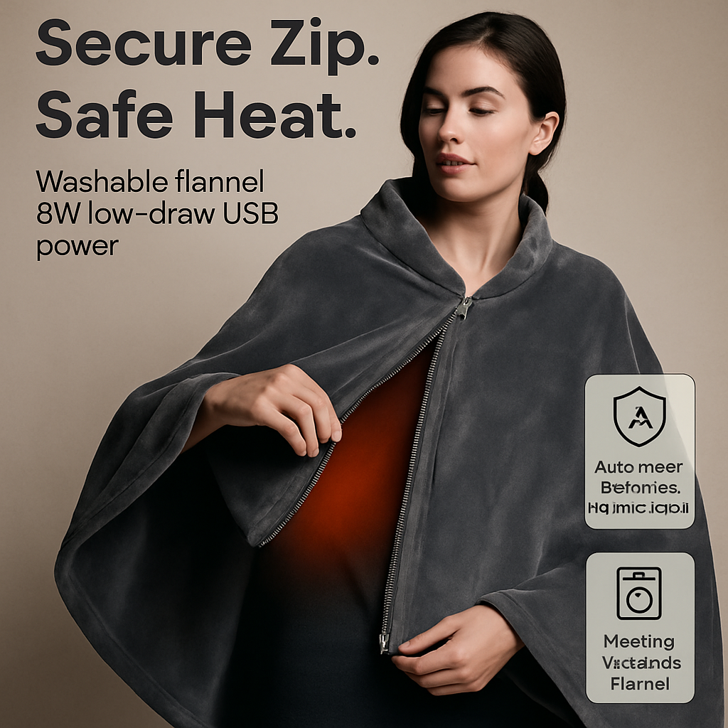 USB Heated Blanket Shawl Wrap with Zipper
