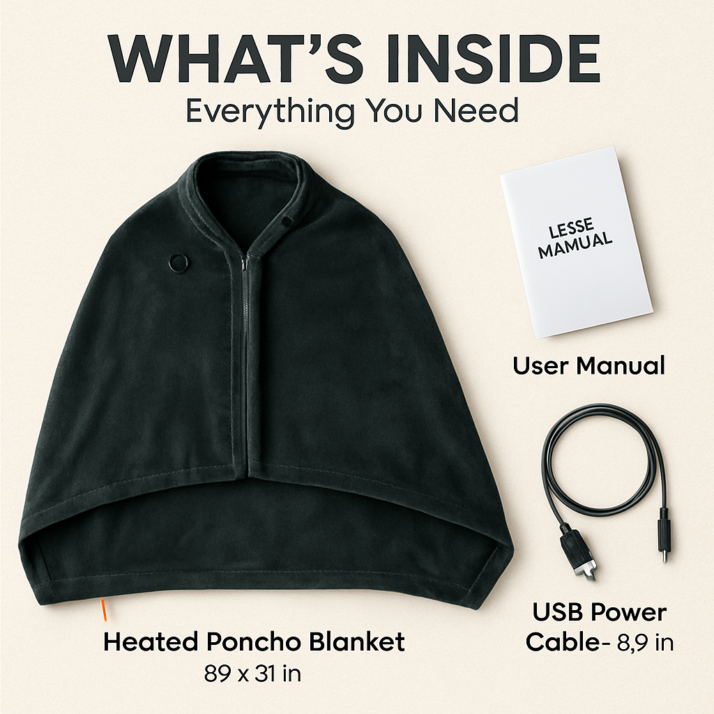 USB Heated Blanket Shawl Wrap with Zipper
