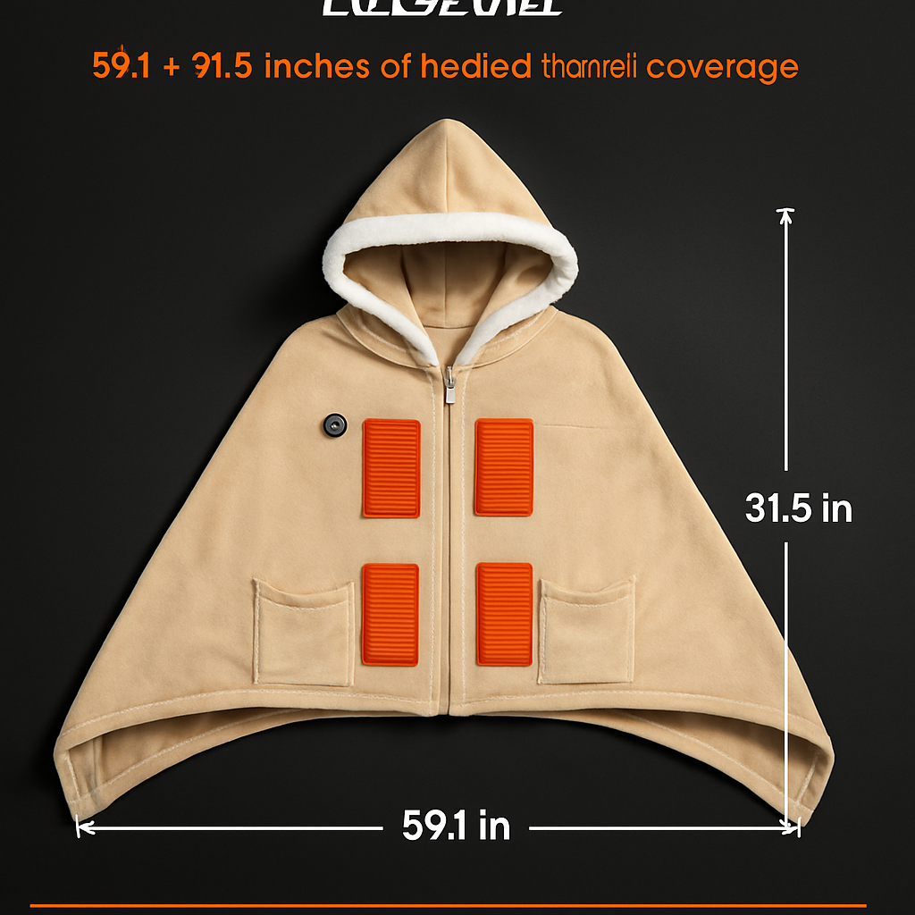Wearable Heated Throw Blanket Double-Sided Flannel Portable Electric Heating Hoodie For Women Men Machine Washable 3 Heating Levels Battery Operated