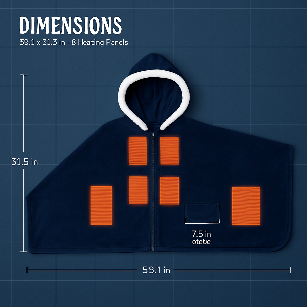 Wearable Heated Throw Blanket Double-Sided Flannel Portable Electric Heating Hoodie For Women Men Machine Washable 3 Heating Levels Battery Operated
