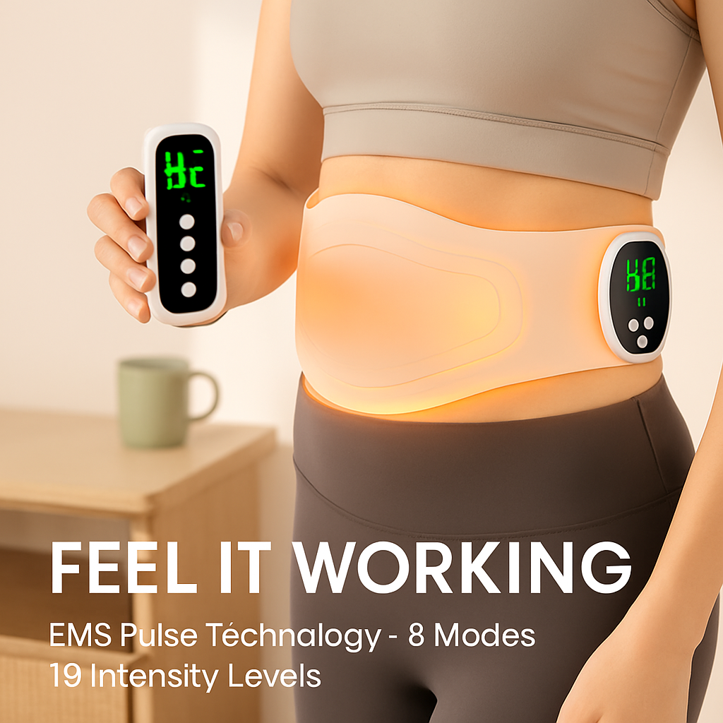 EMS Lower Back Massager Heating Pad Cordless Heating Pad for Back Belly Waist with Remote Magnetic Host 8 Modes 19 Intensity Levels 3 Heating Levels