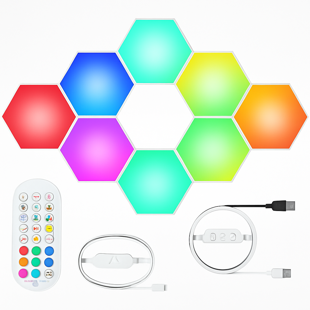 Hexagon Light Panels RGBW - 8-Piece Wall Lamps Kit
