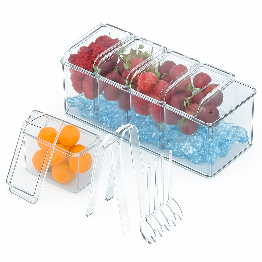 Ice Chilled Condiment Caddy with 5 Trays and Lids