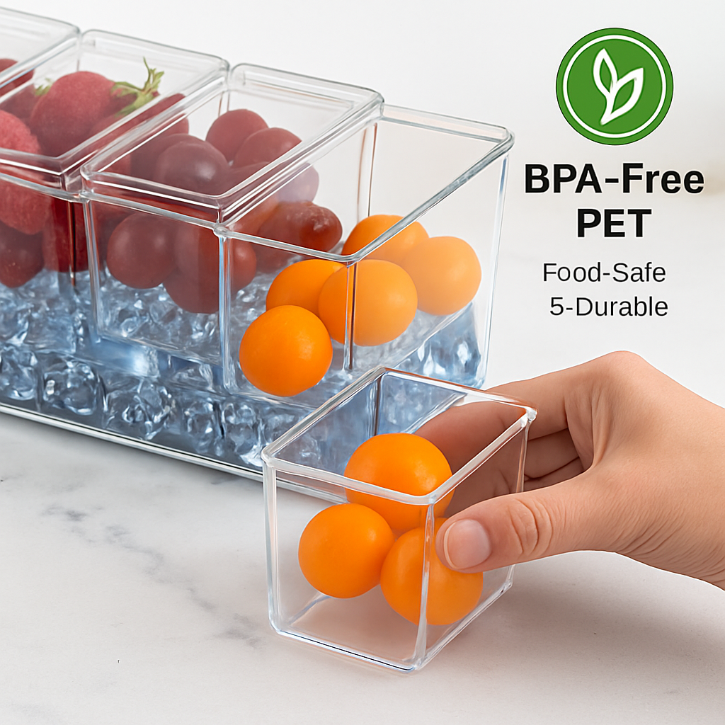 Ice Chilled Condiment Caddy with 5 Trays and Lids