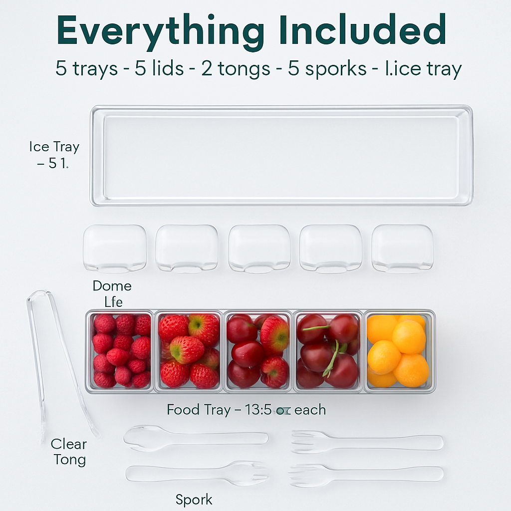 Ice Chilled Condiment Caddy with 5 Trays and Lids