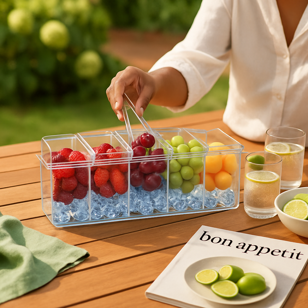 Ice Chilled Condiment Caddy with 5 Trays and Lids