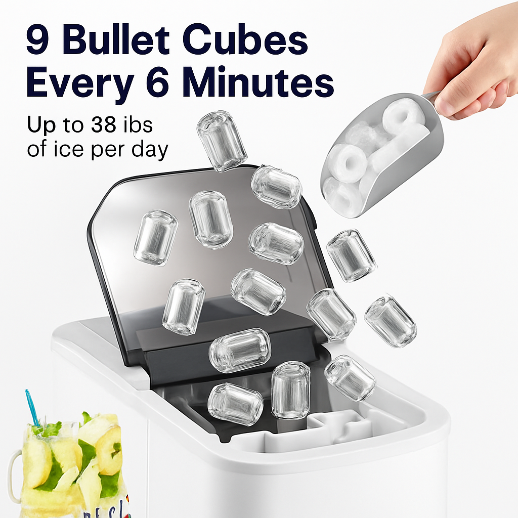 Countertop Ice Maker with Bullet Ice for Home & Office