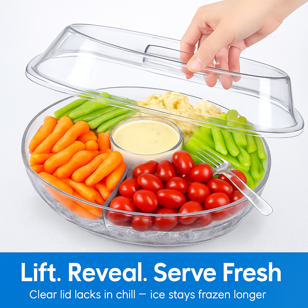 Fruit Ice Serving Tray with Four Compartments